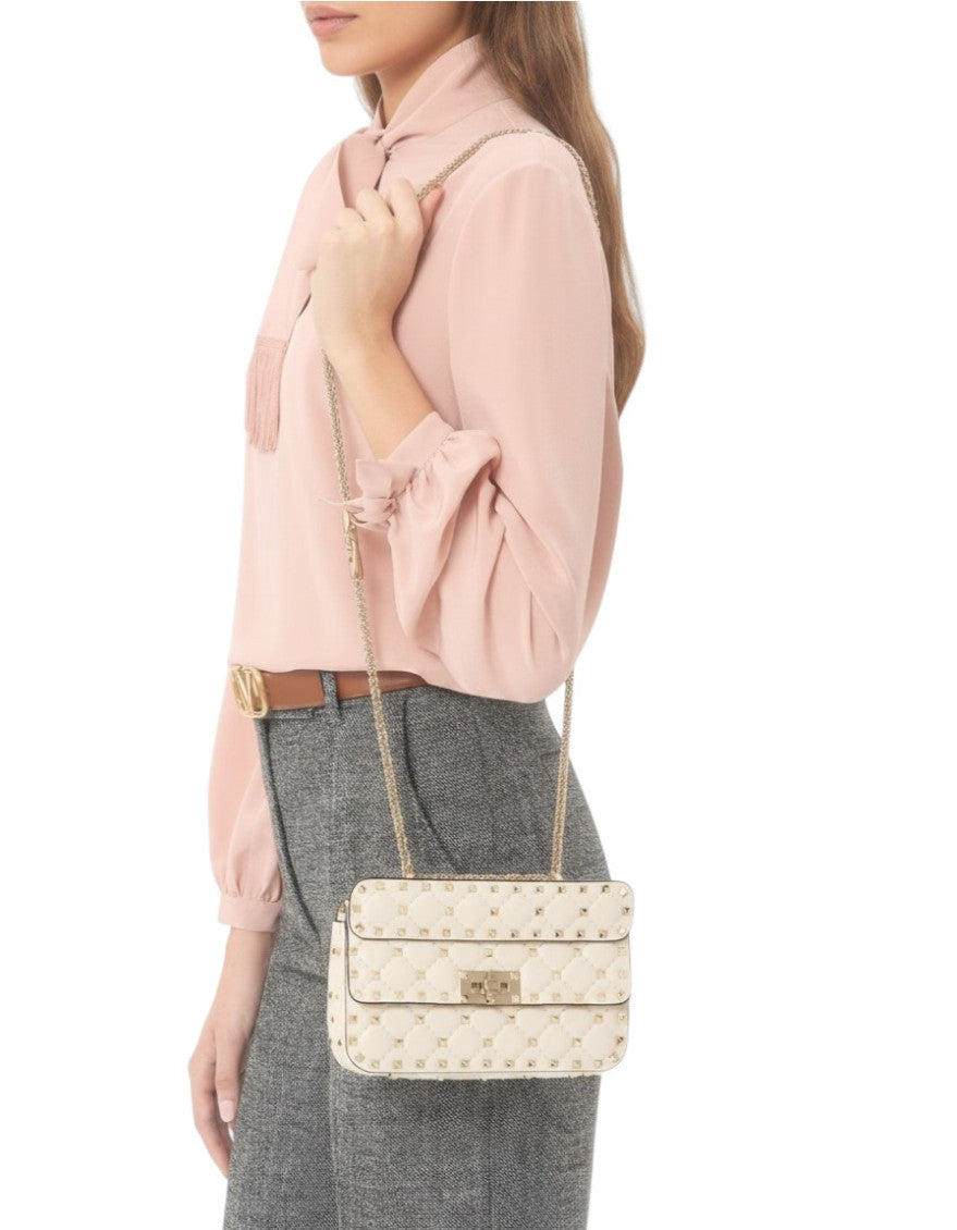 White Rockstud Spike Small Shoulder Bag 6