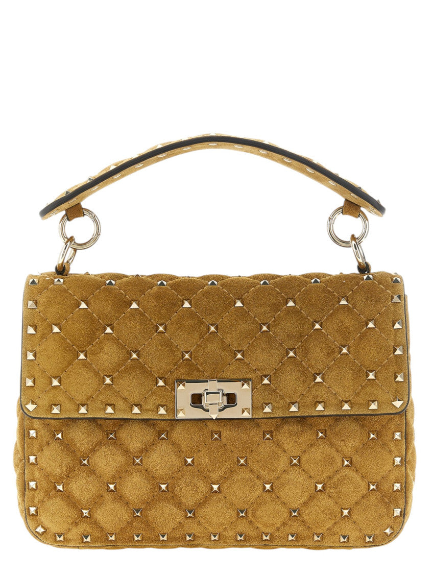 Beige Rockstud Spike Medium Shoulder Bag 1