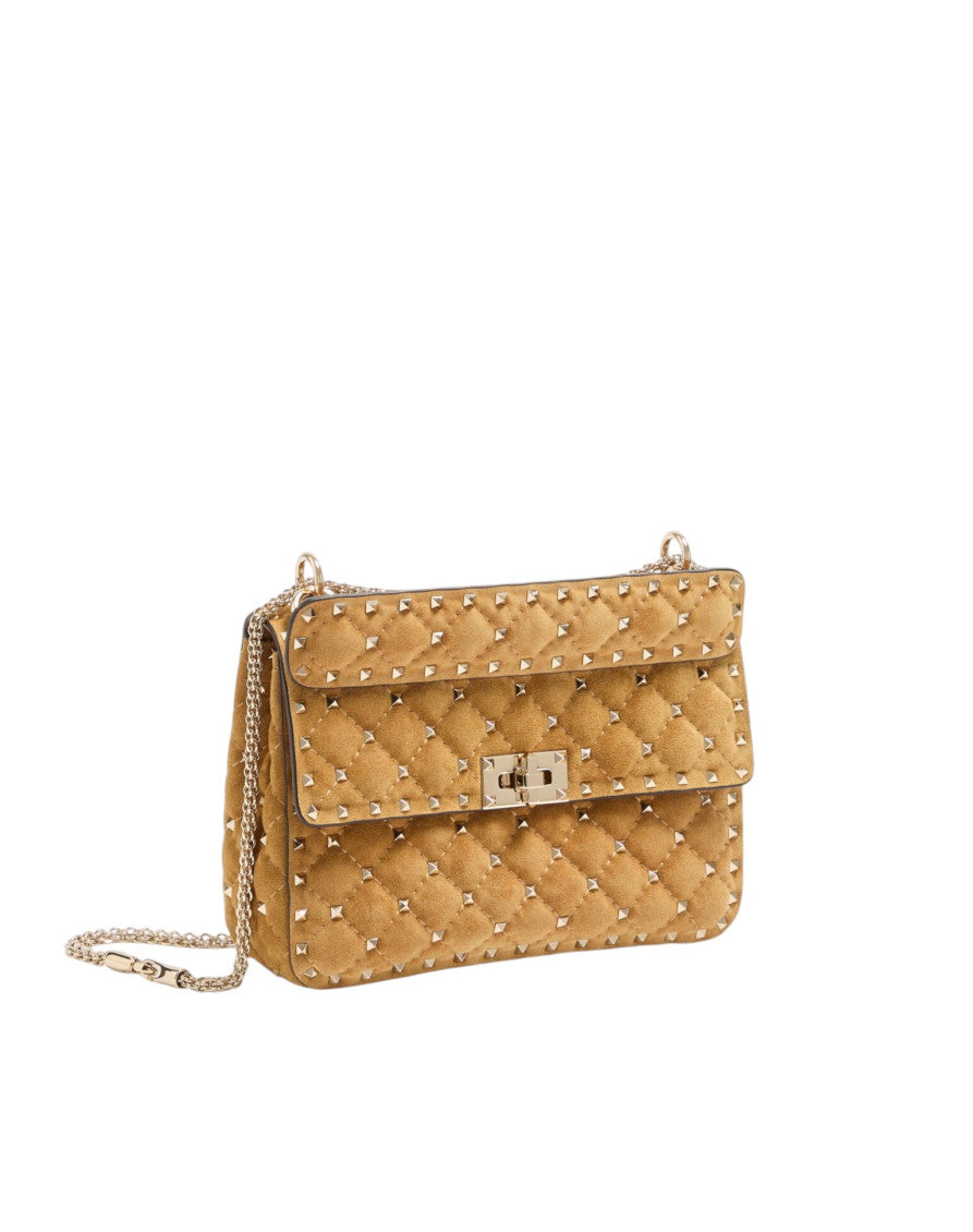 Beige Rockstud Spike Medium Shoulder Bag 2