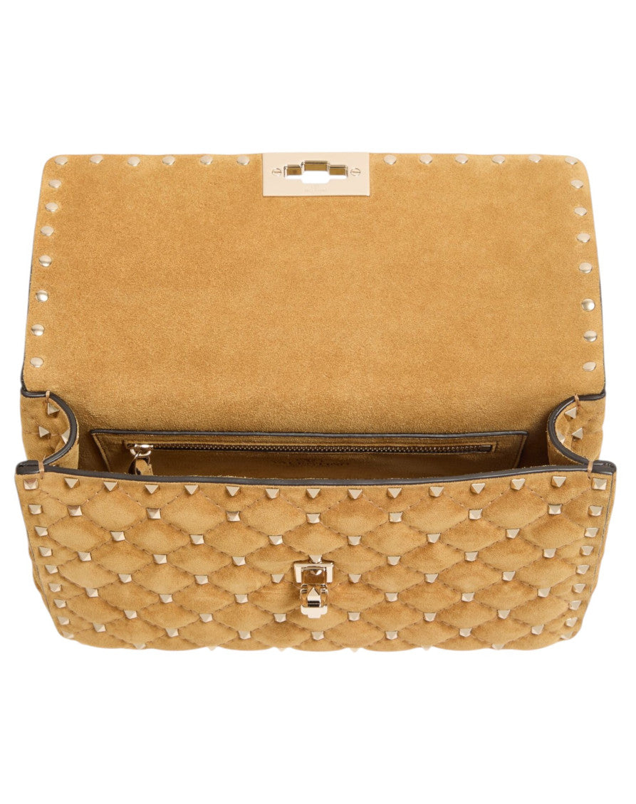 Beige Rockstud Spike Medium Shoulder Bag 4