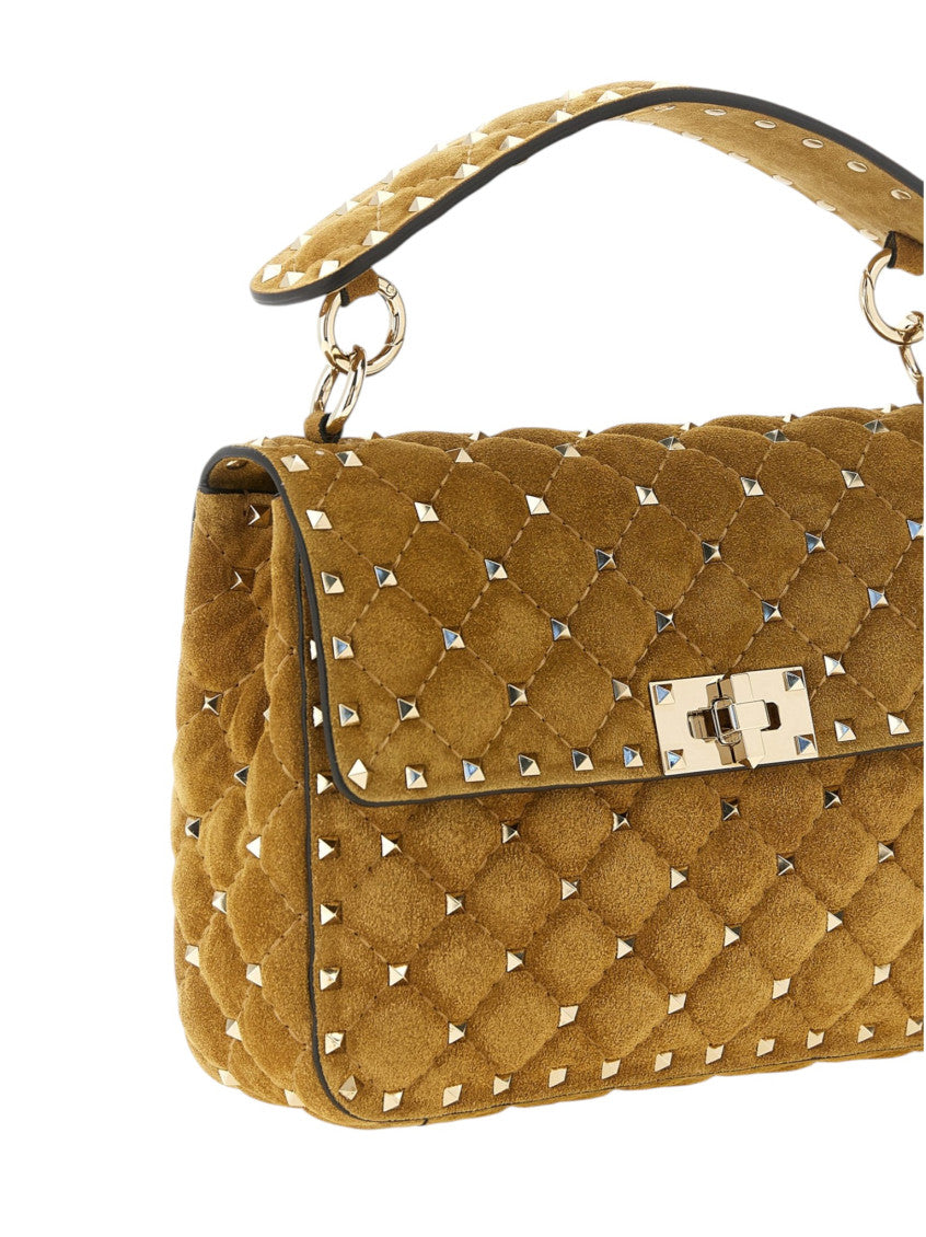 Beige Rockstud Spike Medium Shoulder Bag 5