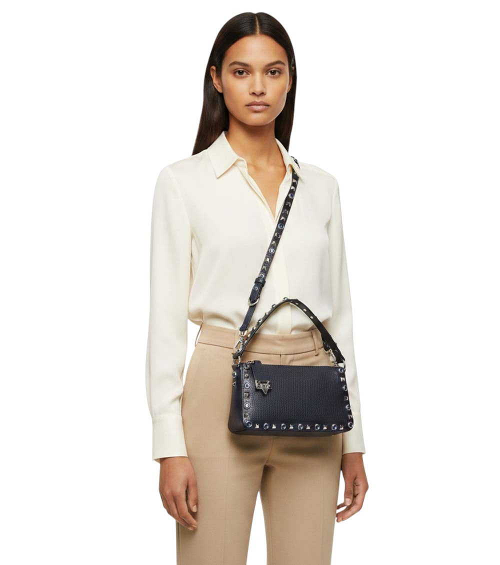 Navy Blue Rockstud Small Shoulder Bag 6
