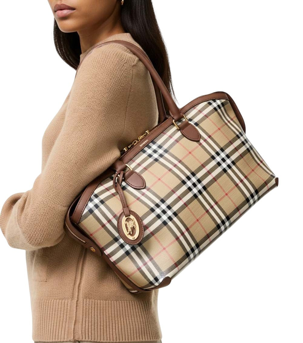 Beige Check Small Tote 5