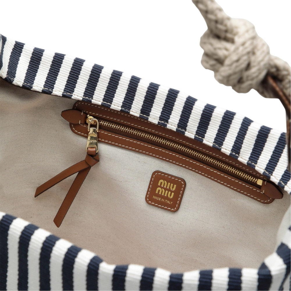 Navy Blue Striped Large Tote 4