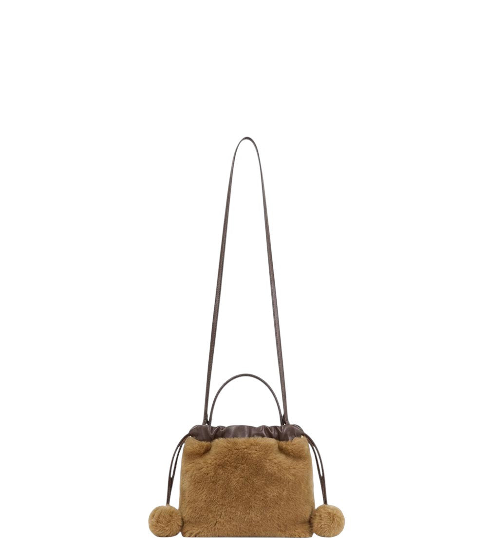 Brown Pom-Poms Mini Bucket Bag 3