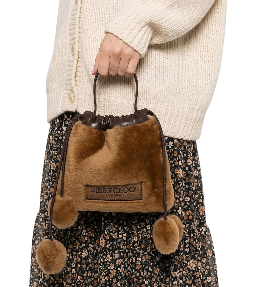 Brown Pom-Poms Mini Bucket Bag 5