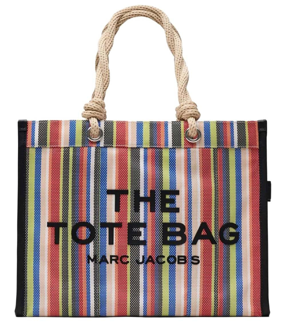 Multi Stripe Mesh Top Zip Large Tote 1