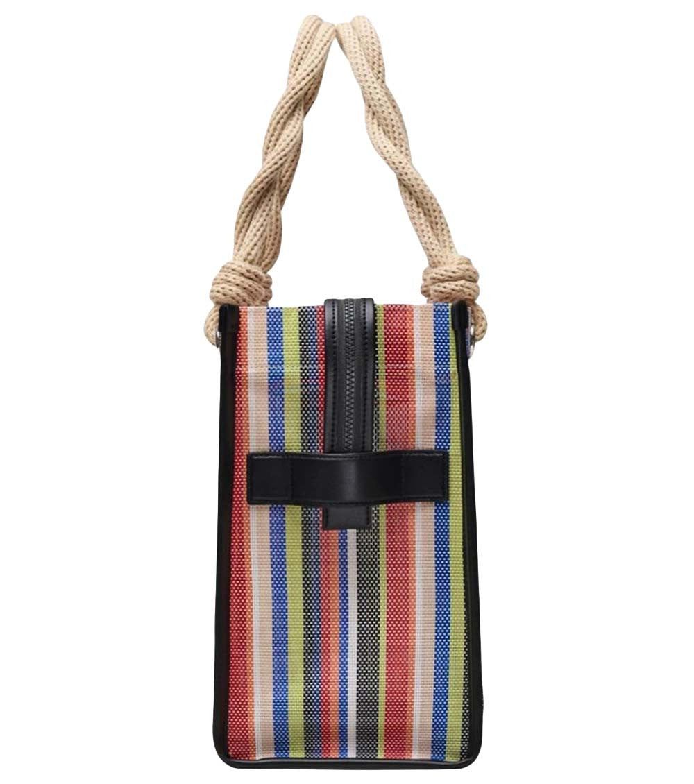 Multi Stripe Mesh Top Zip Large Tote 3