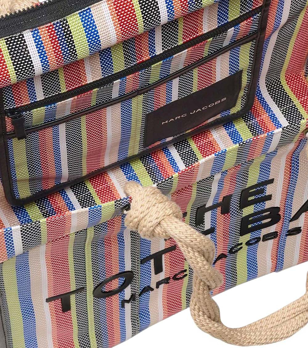 Multi Stripe Mesh Top Zip Large Tote 4