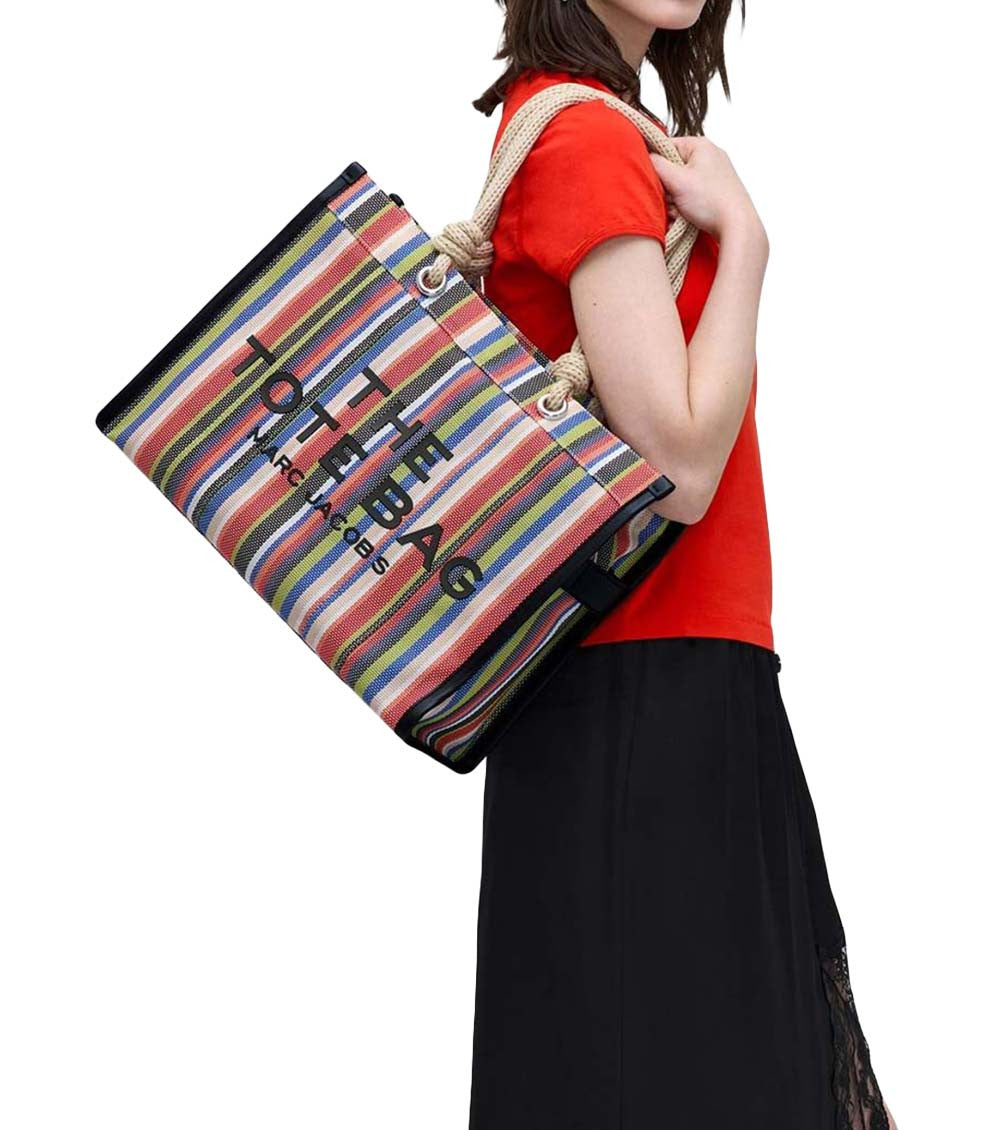 Multi Stripe Mesh Top Zip Large Tote 5