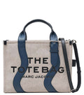 Beige/Navy Wavy Top Zip Medium Tote 1