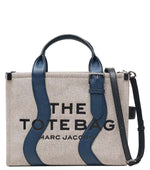 Beige/Navy Wavy Top Zip Medium Tote 1