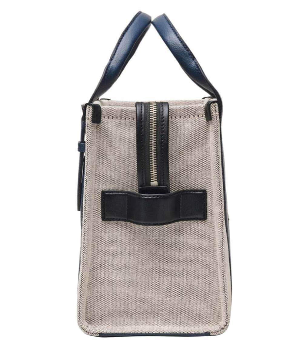 Beige/Navy Wavy Top Zip Medium Tote 2