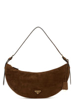Brown Suede Large Demi-lune Shoulder Bag 1
