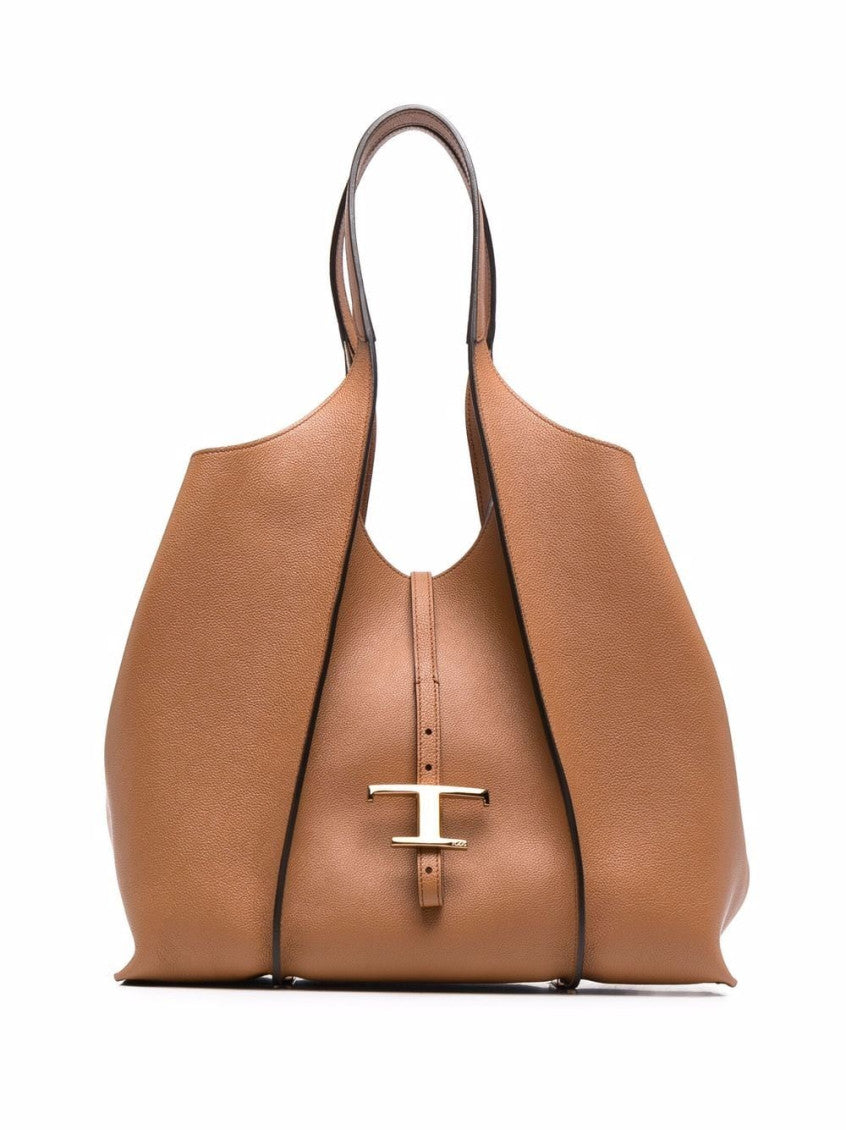 Brown T Timeless Leather Tote Bag 1