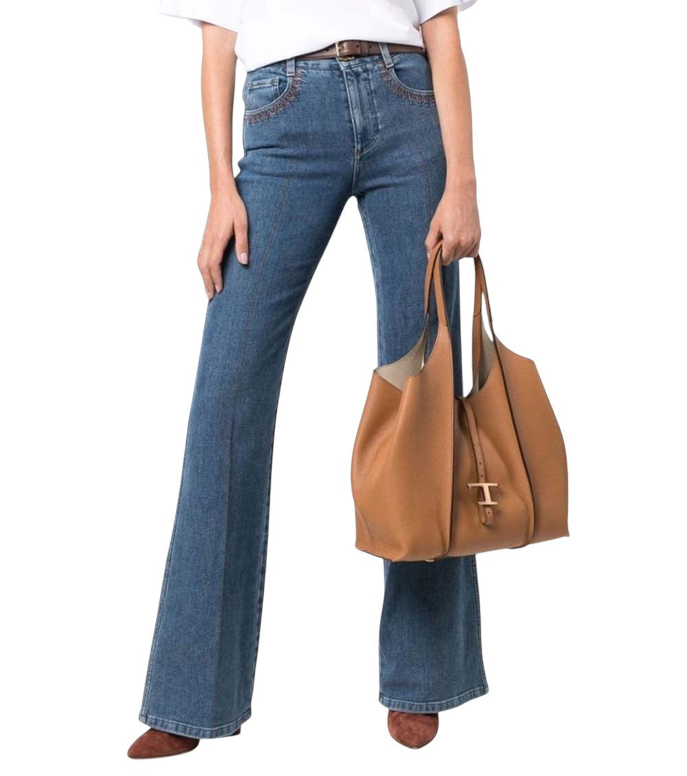 Brown T Timeless Leather Tote Bag 5