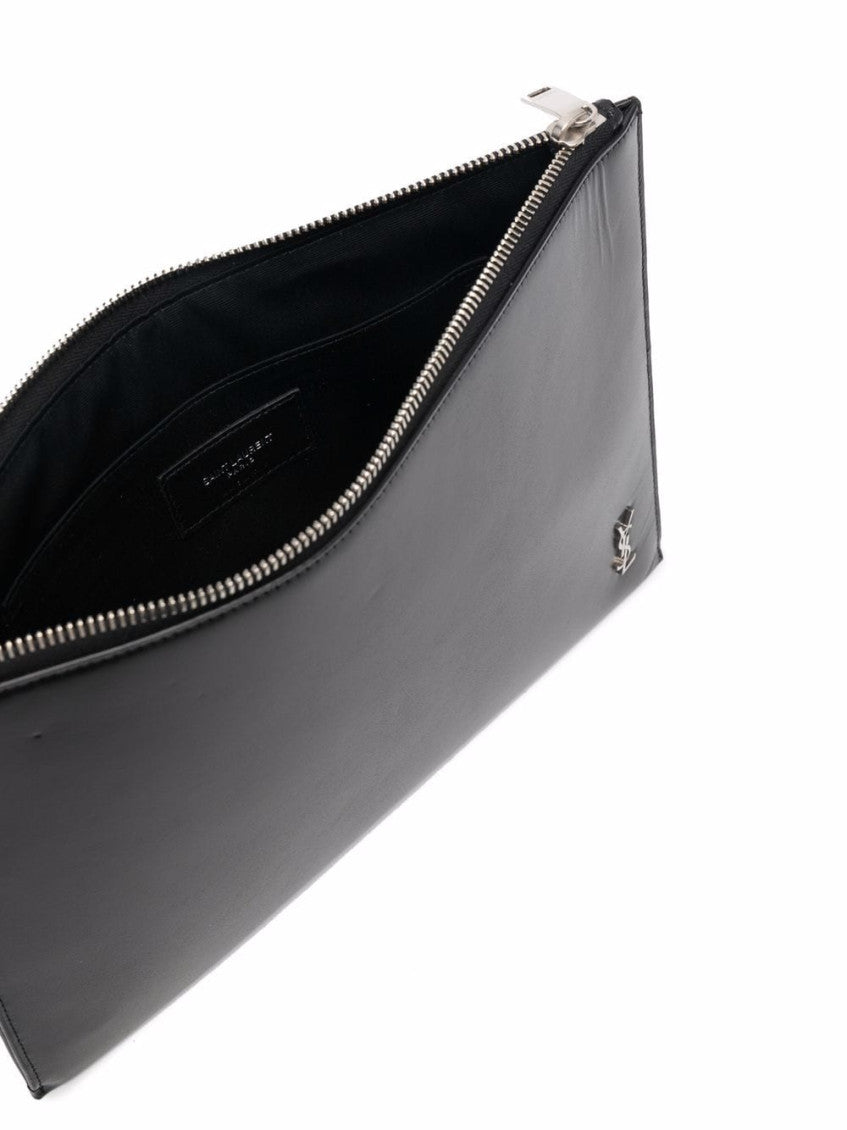 Black Cassandre leather clutch 3