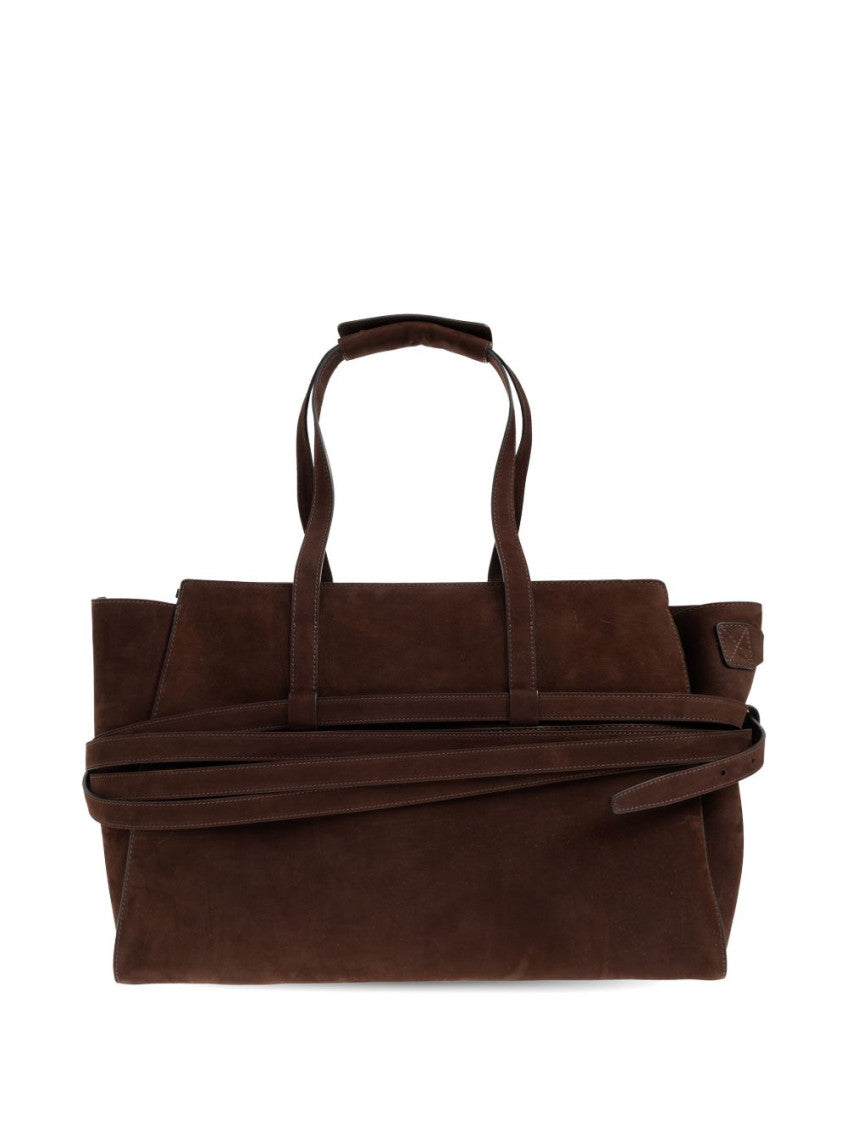 Dark Brown Tie Me Top Zip Large Tote 2