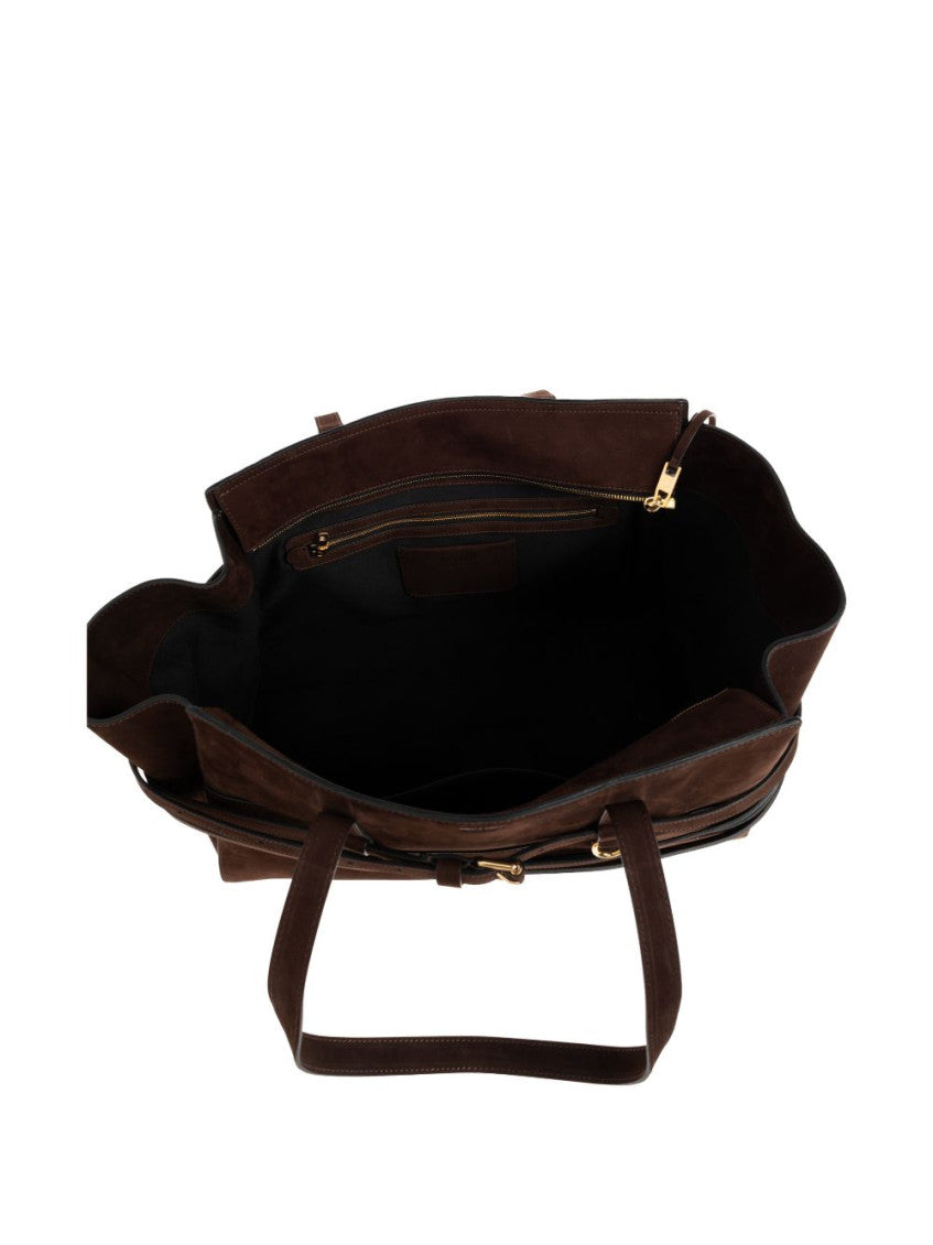 Dark Brown Tie Me Top Zip Large Tote 3