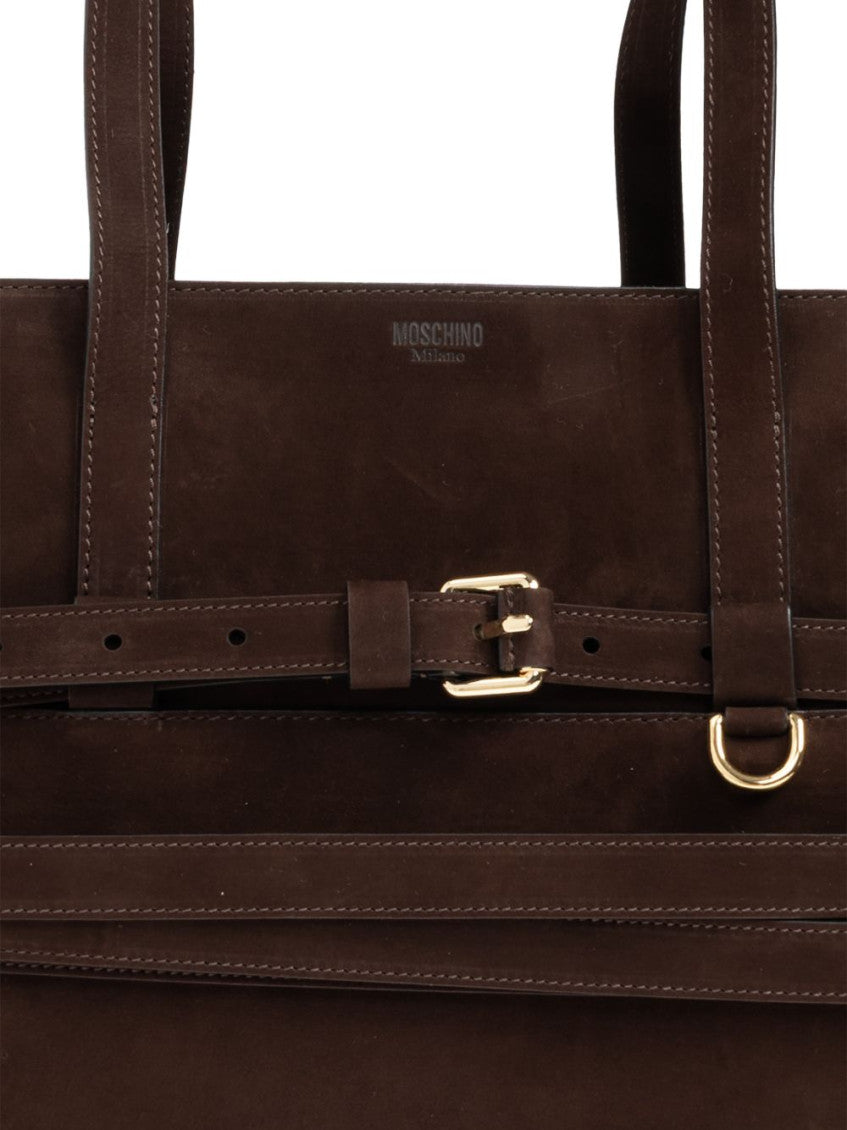 Dark Brown Tie Me Top Zip Large Tote 4