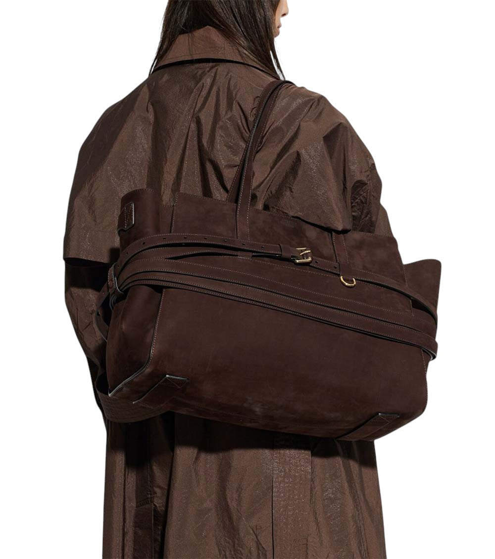 Dark Brown Tie Me Top Zip Large Tote 5