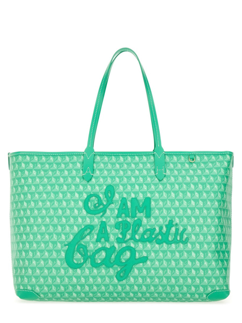 Green I Am a Plastic Large Tote 1