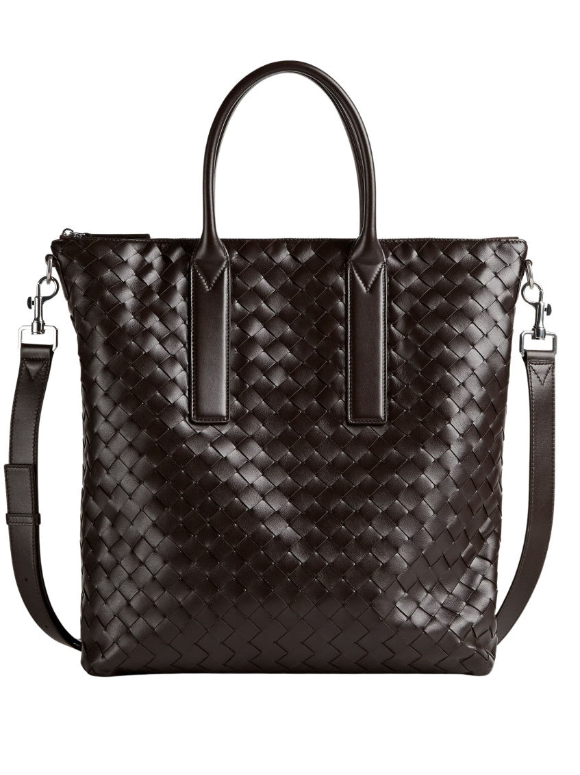 Dark Brown Intrecciato Top Zip Tote 1