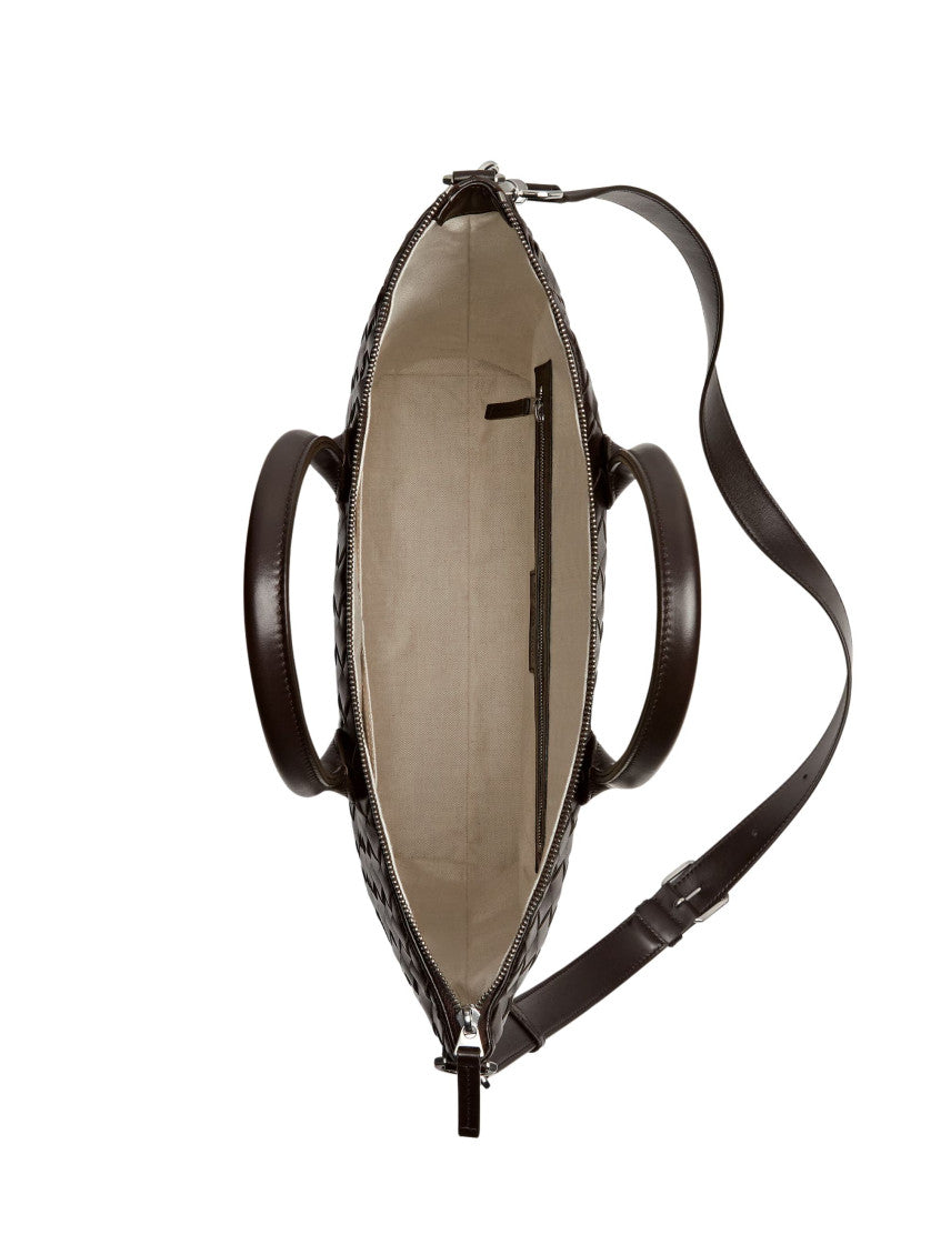 Dark Brown Intrecciato Top Zip Tote 2