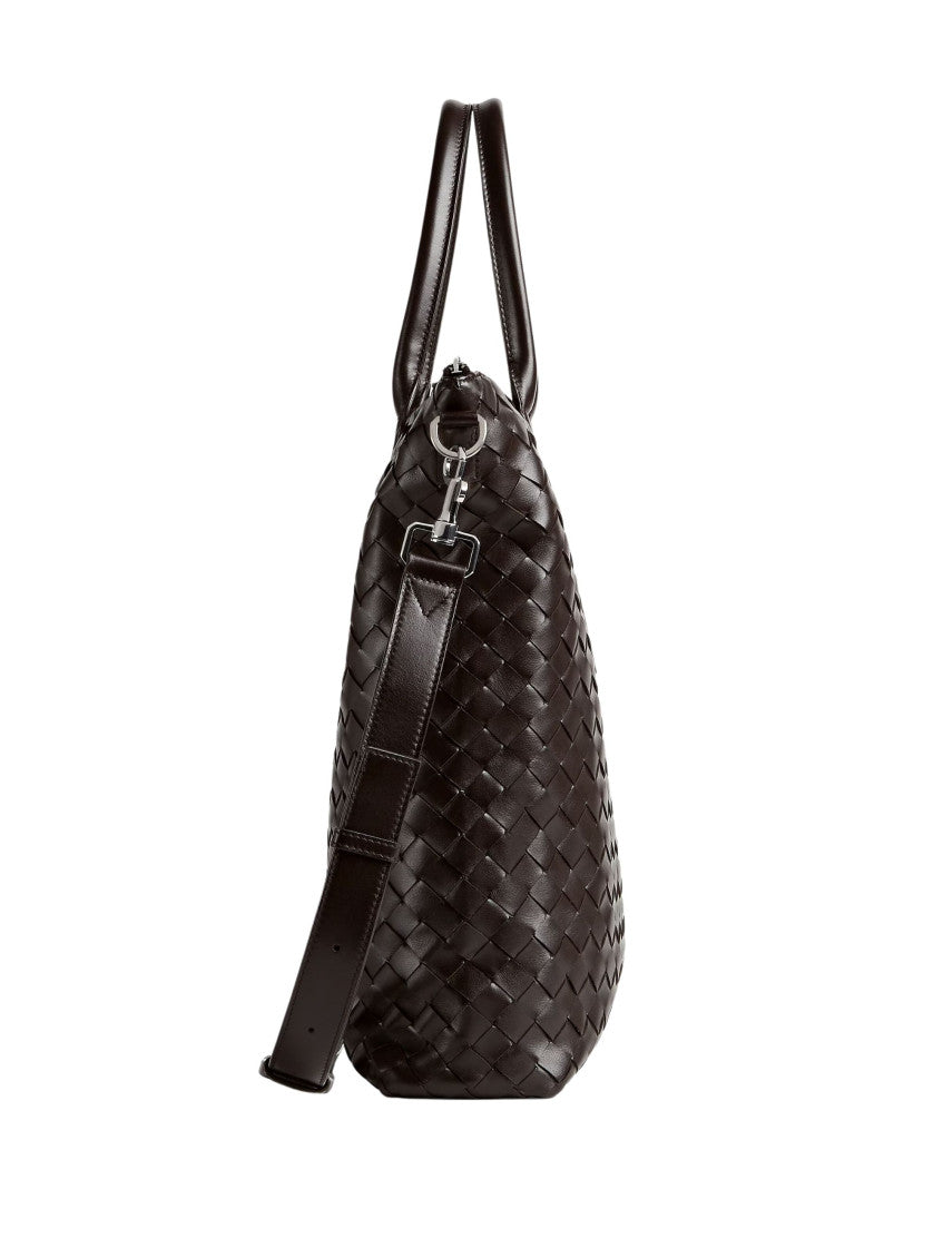 Dark Brown Intrecciato Top Zip Tote 3