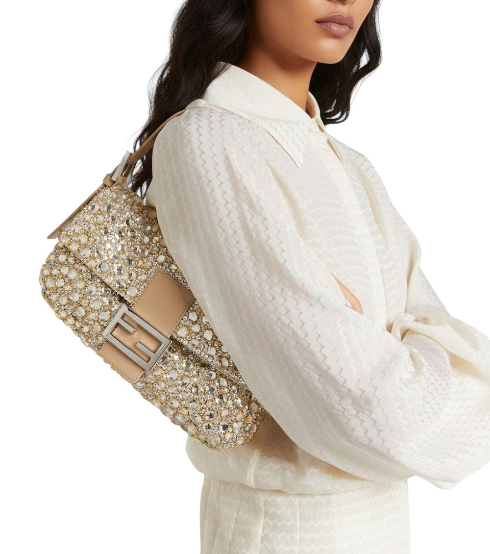 Beige Baguette Medium Shoulder Bag 4