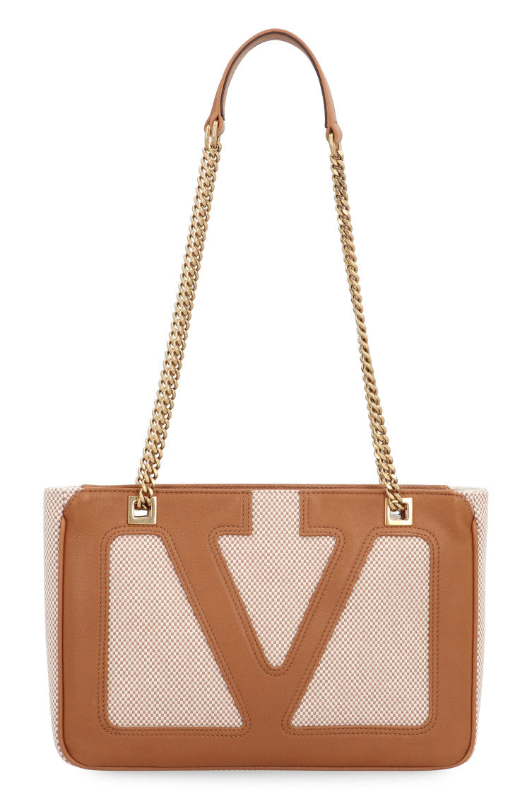 Natural/Brown Viva Top Zip Small Tote 1