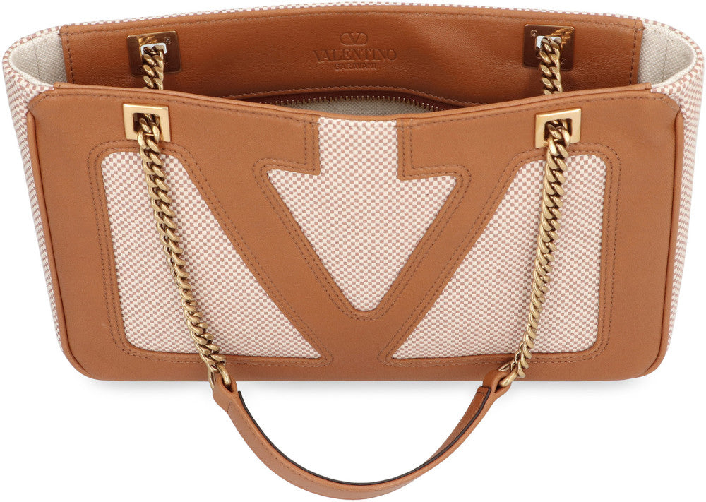 Natural/Brown Viva Top Zip Small Tote 4