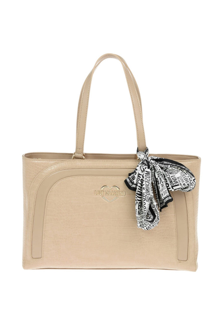 Light Brown Logo Top Zip Large Tote 1