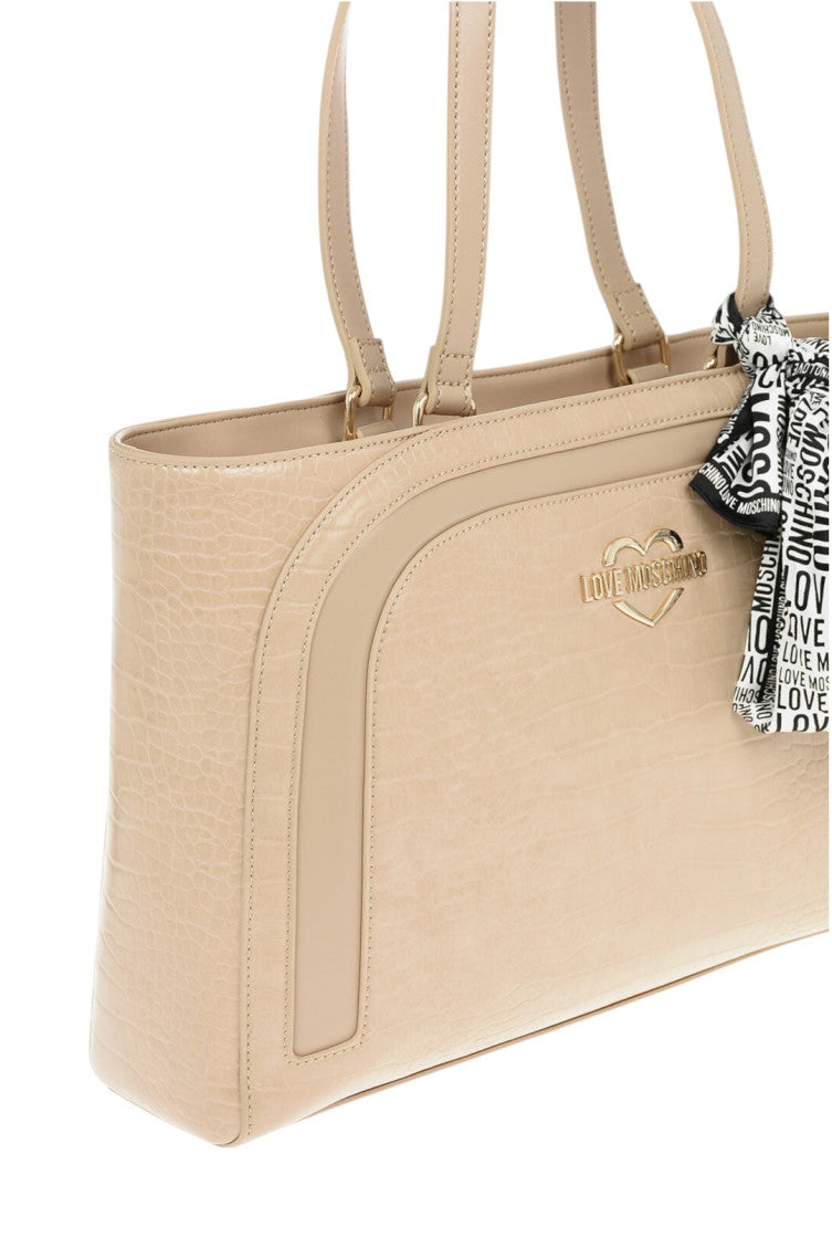 Light Brown Logo Top Zip Large Tote 3