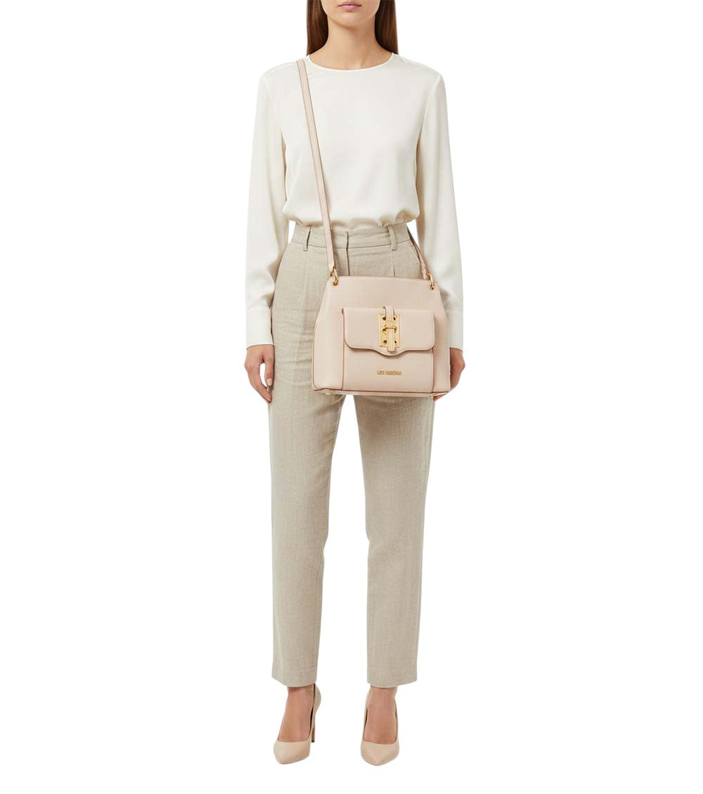 Beige Logo Medium Shoulder Bag 5