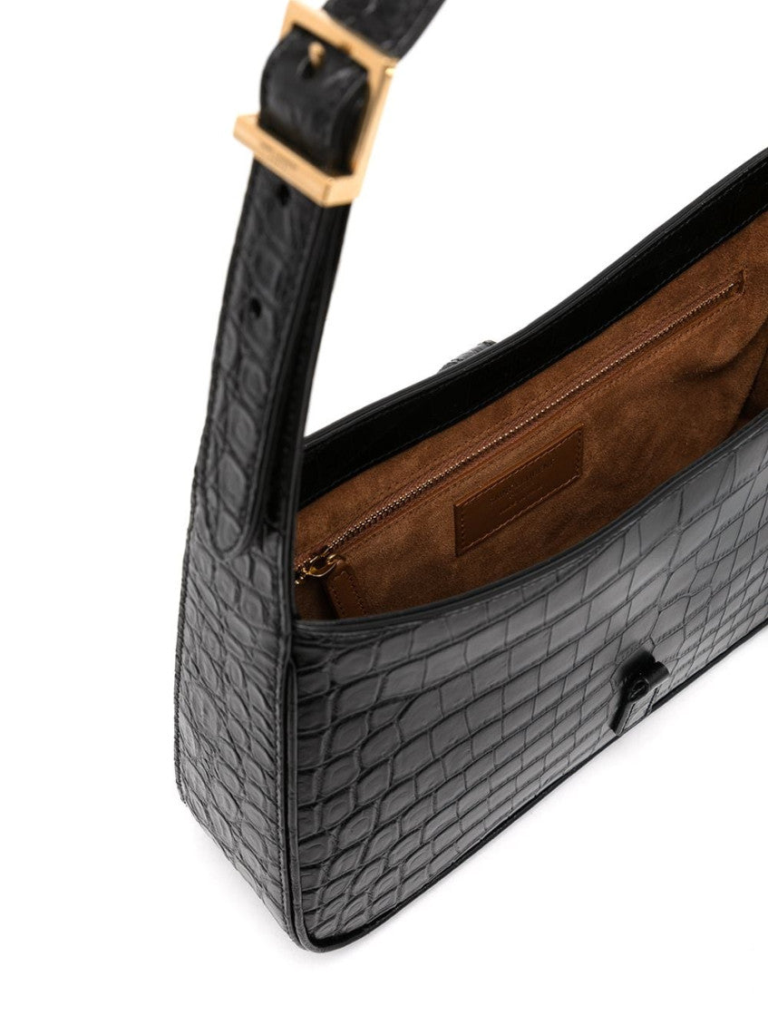 Black Le 5 À 7 crocodile embossed leather hobo bag 5