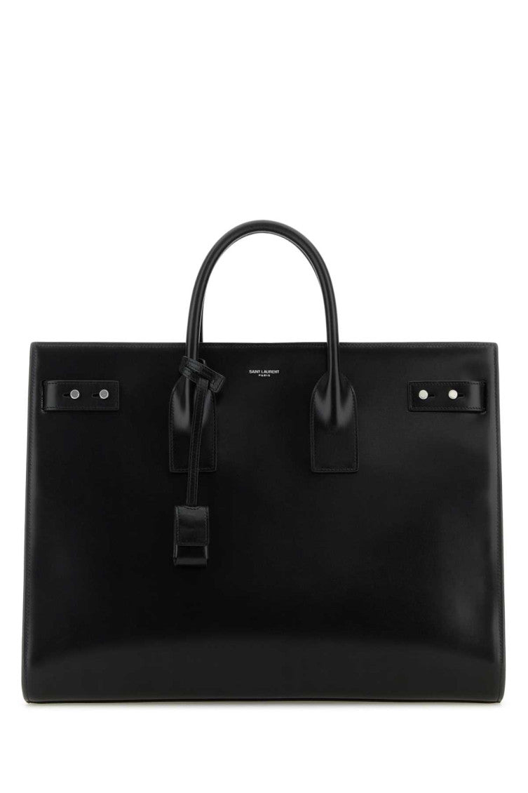Black logo-debossed tote bag 1