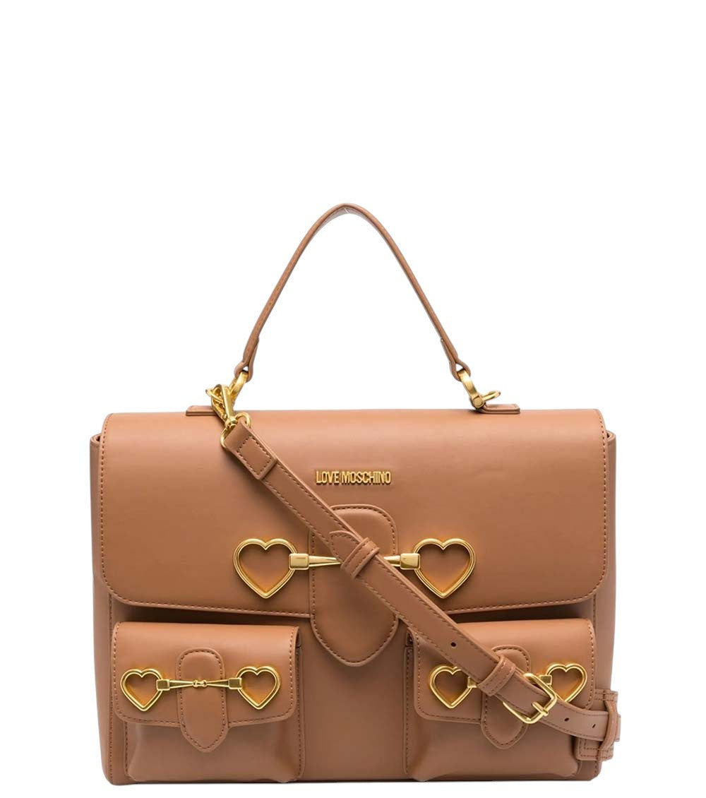 Brown Heart Clamp Medium Satchel 1