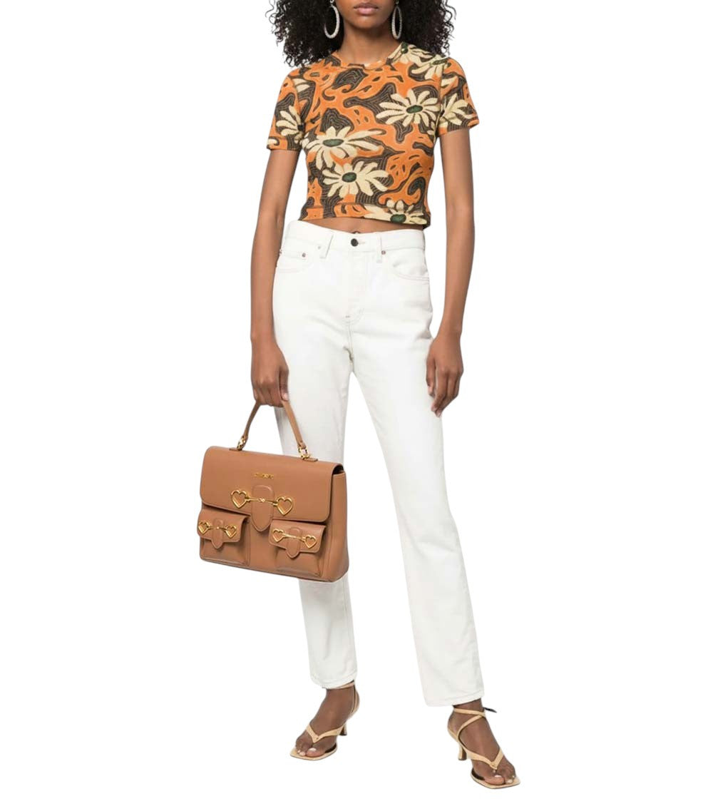 Brown Heart Clamp Medium Satchel 4