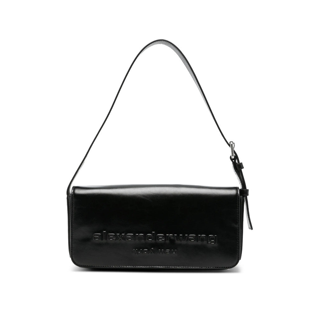 Black Punch Flap Medium Shoulder Bag 1