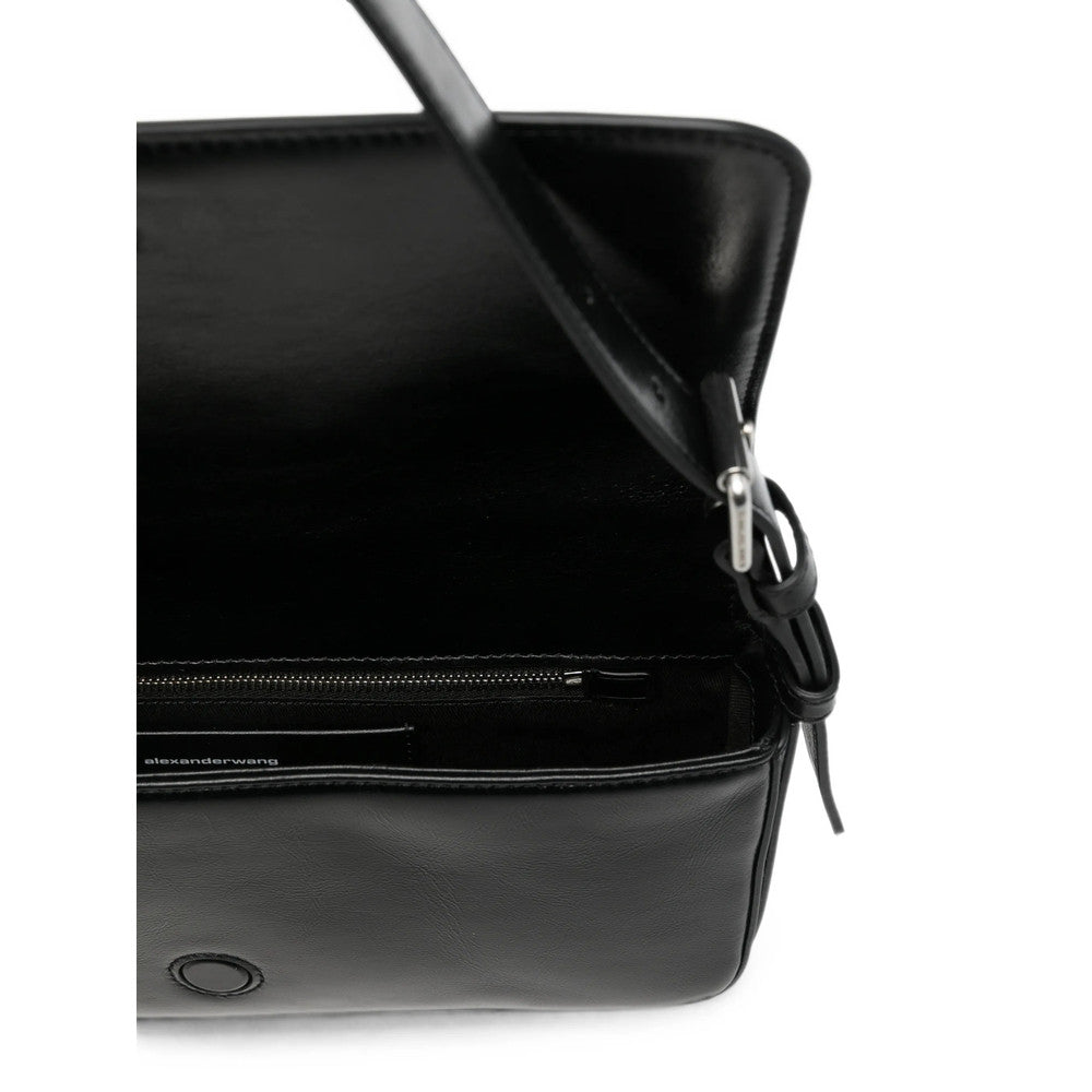 Black Punch Flap Medium Shoulder Bag 3