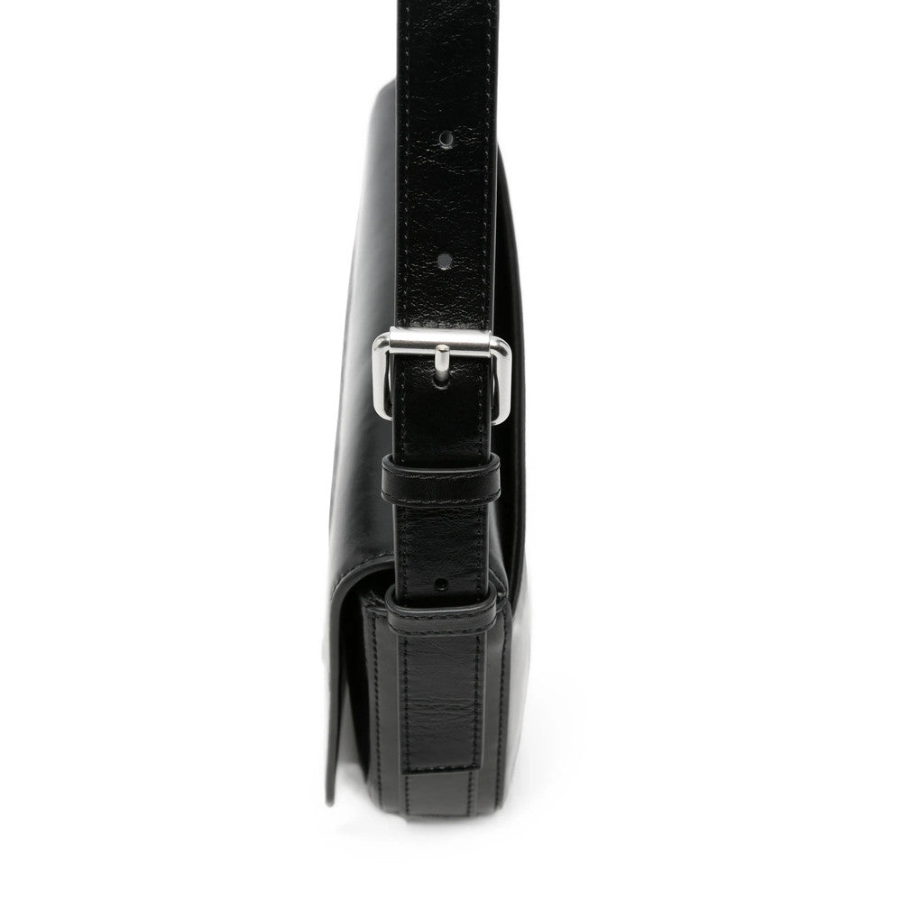 Black Punch Flap Medium Shoulder Bag 4