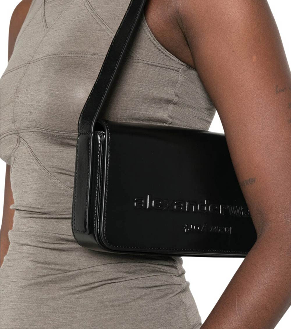 Black Punch Flap Medium Shoulder Bag 5