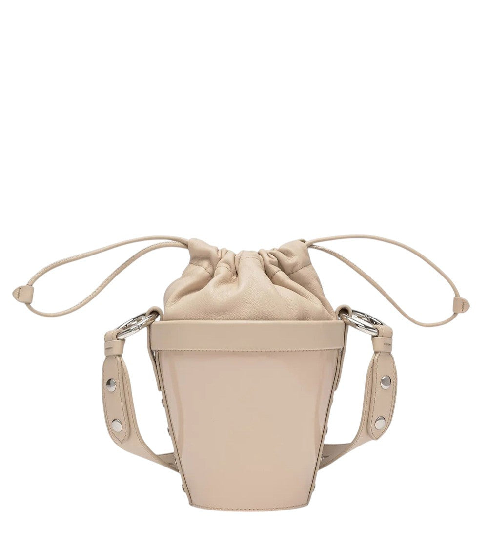 Beige Solid Mini Bucket Bag 1