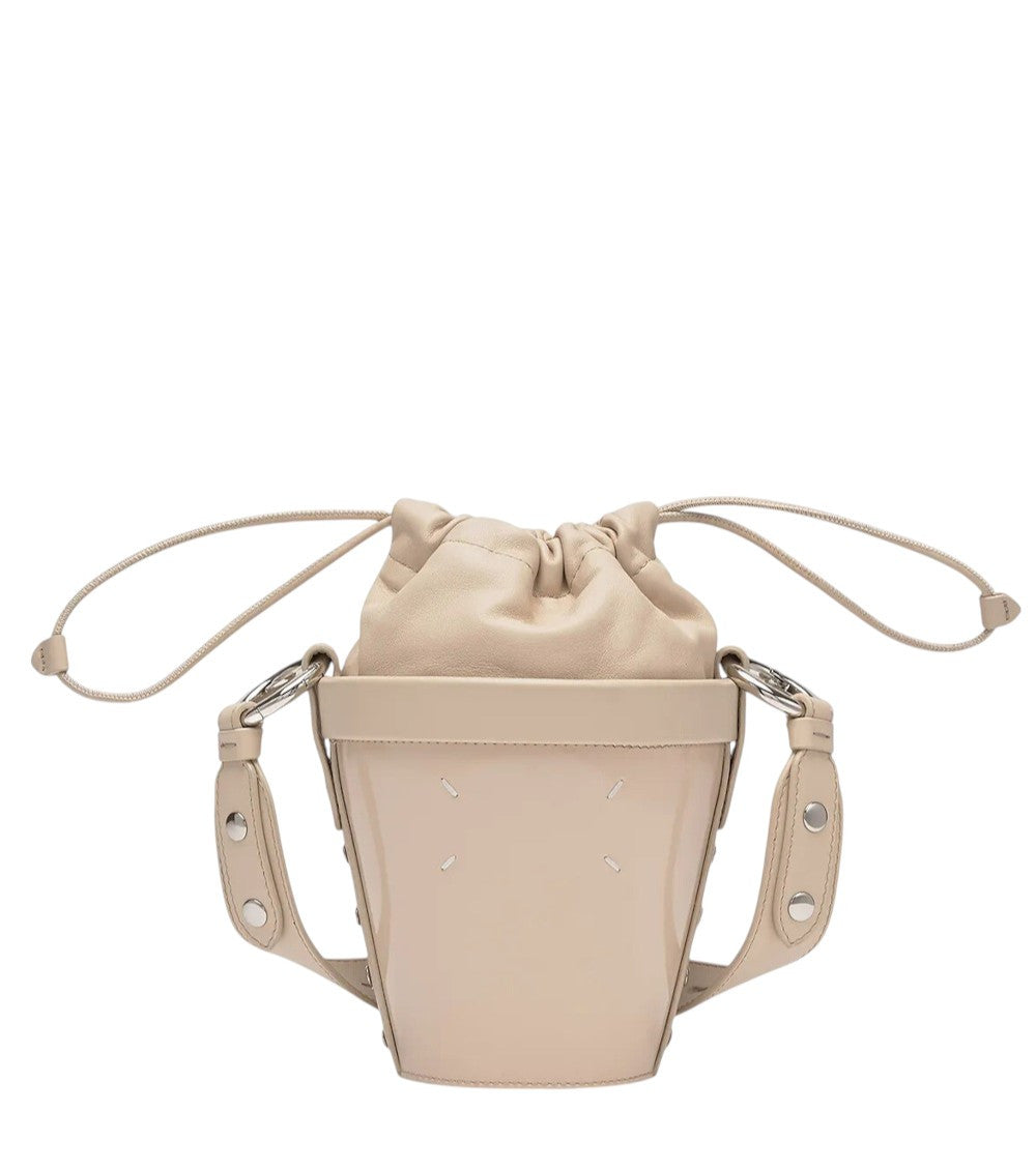 Beige Solid Mini Bucket Bag 2