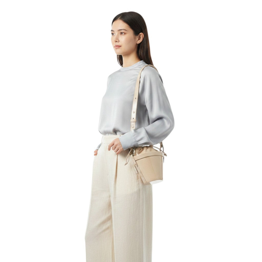 Beige Solid Mini Bucket Bag 4
