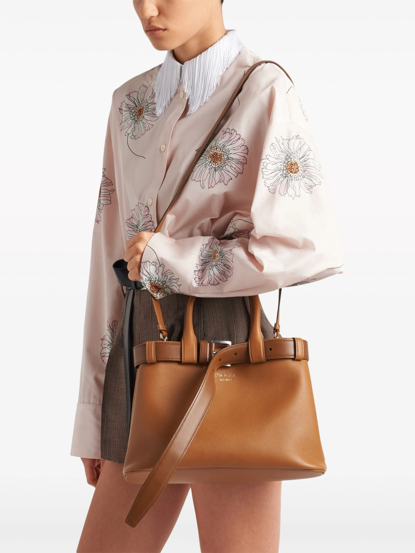 Brown belted medium Satchel Bag 5