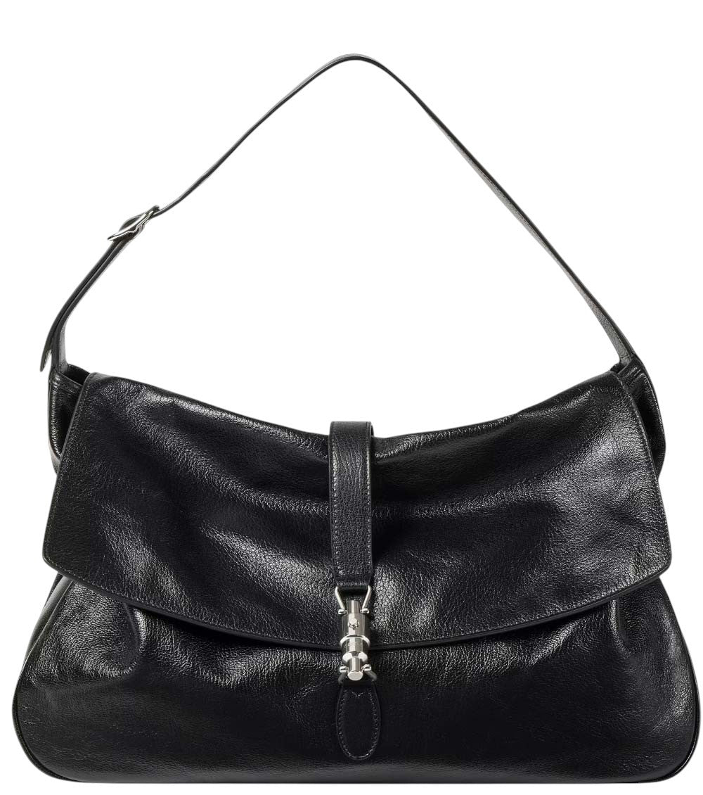 Black Jackie Flap large crossbody bag 1