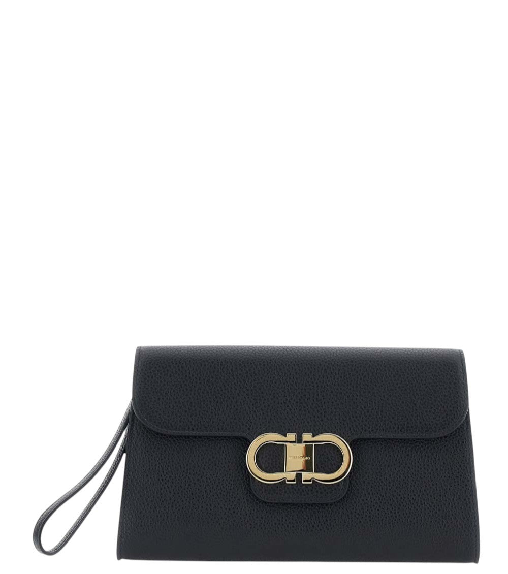 Black Double Gancini Medium Clutch 1