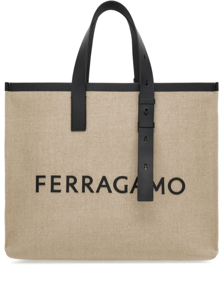 Beige Logo Canvas Tote 1